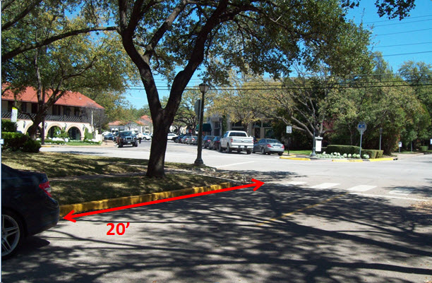 No Parking within 20 feet of a marked crosswalk.