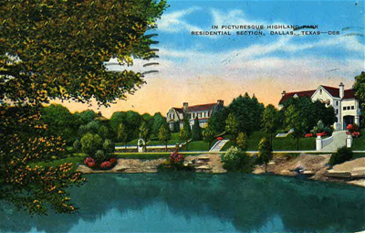 Postcard of a residential area on a lake