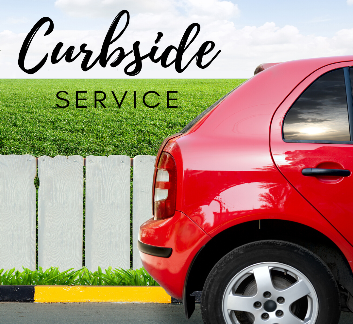 Photo of a car stopped at a curb with Curbside Service text