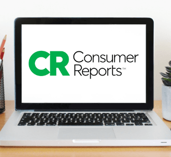 Laptop screen with the Consumer Reports logo