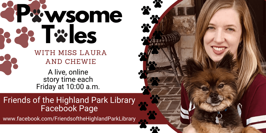 Virtual Story Time graphic with Laura and her dog Chewie